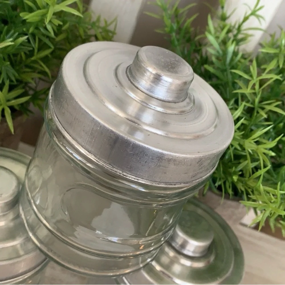 Apothecary Jar Set - Rustic Farmhouse Jar W/Metal Lids 3pcs Set ~New~